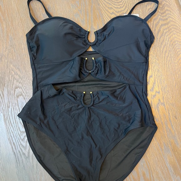 EOMENIE Black Cutout One Piece Swimsuit Womens XL Sexy Swimwear - Picture 1 of 3